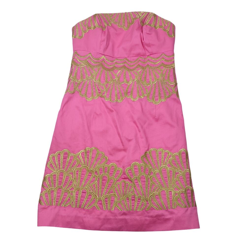 Lilly Pulitzer Pink and Gold Strapless Dress, Size 0